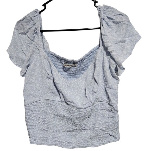 Abercrombie & Fitch Ruched Puff Sleeve Crop Top Womens Size XL Light Blue Shirt - Picture 1 of 6
